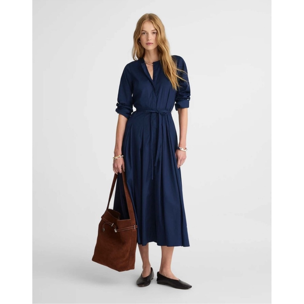 Madewell Tie-Waist Midi Shirtdress Midnight Navy Blue Sz 0 Minimalist Preppy NWT
